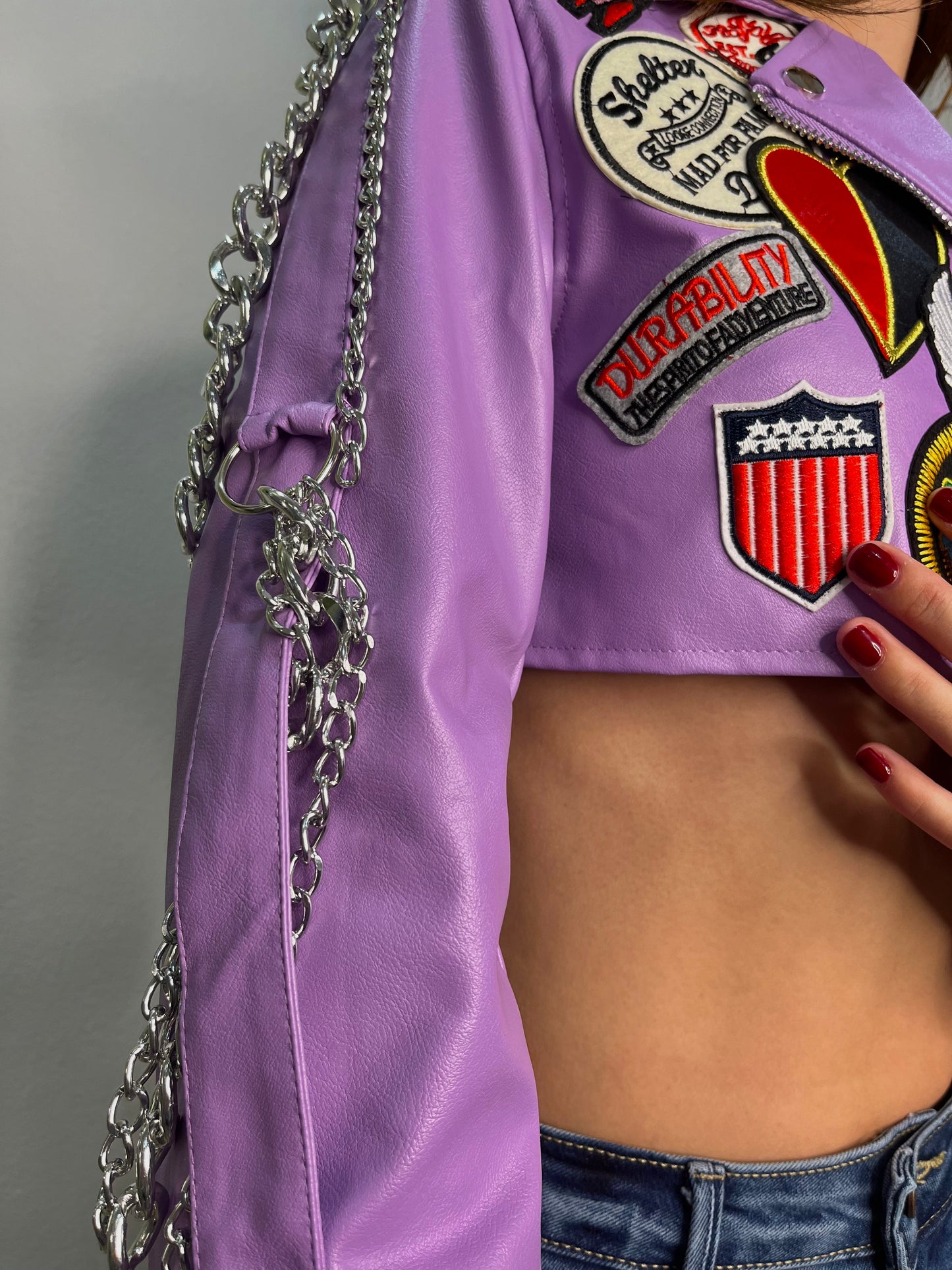 Purple Patch Leather Jacket