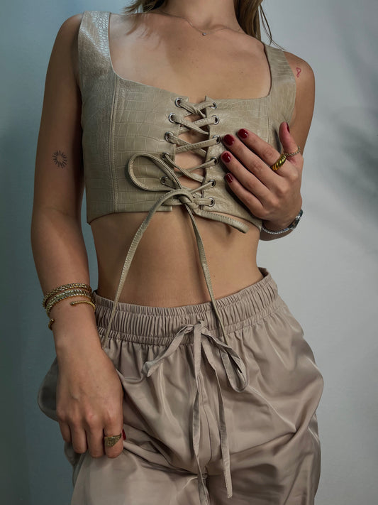 Laced leather crop top