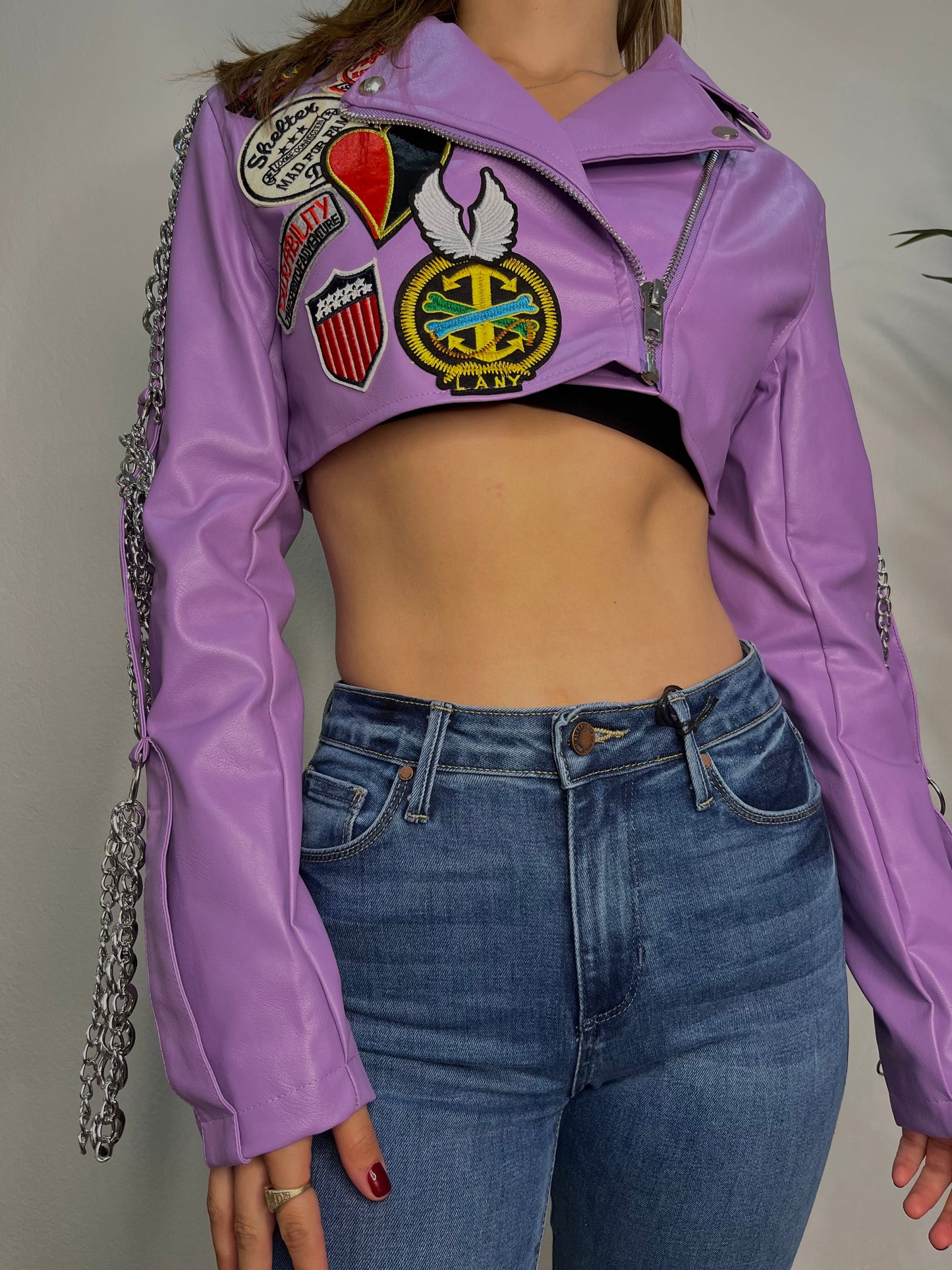 Purple Patch Leather Jacket