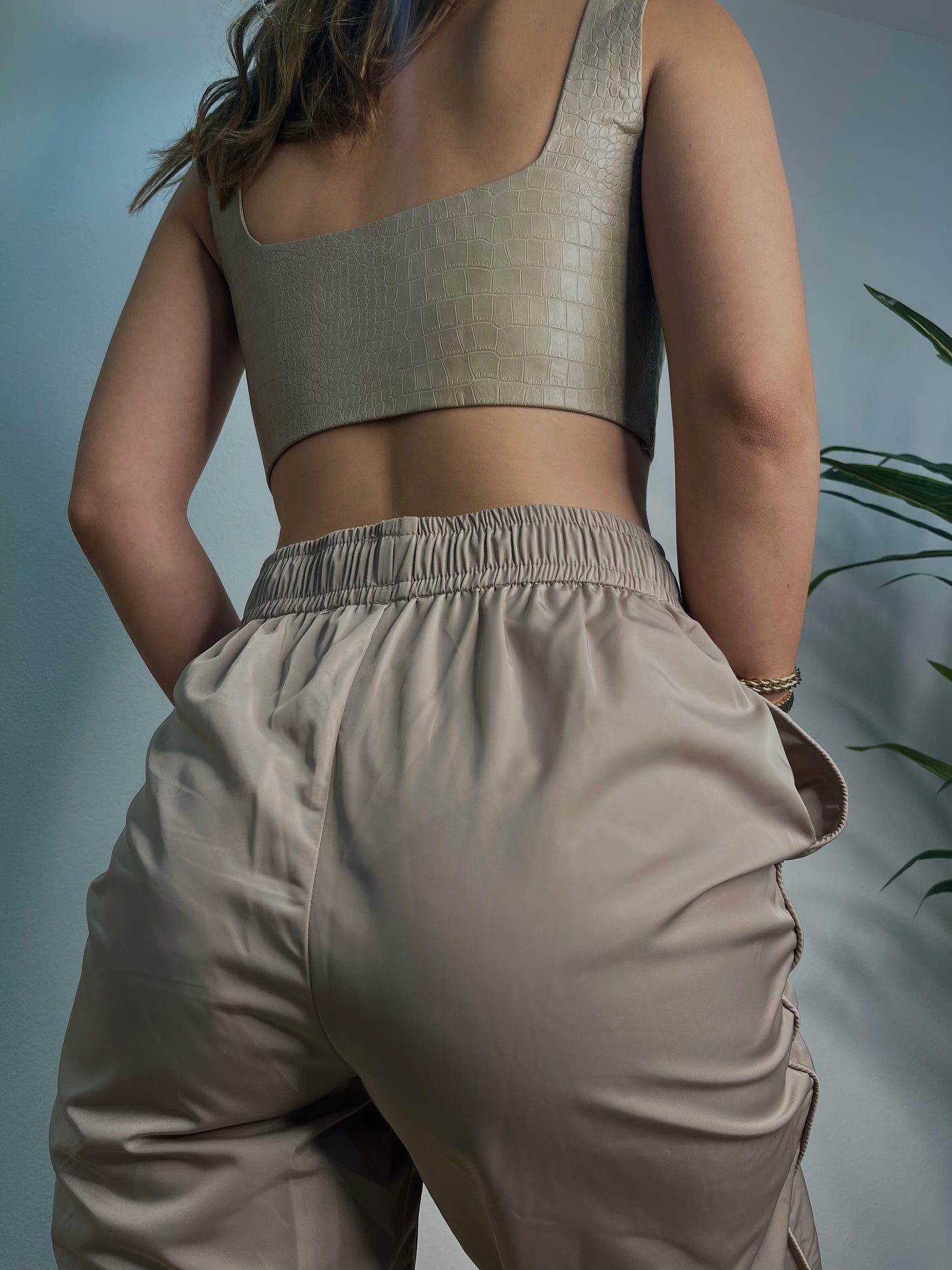 Laced leather crop top