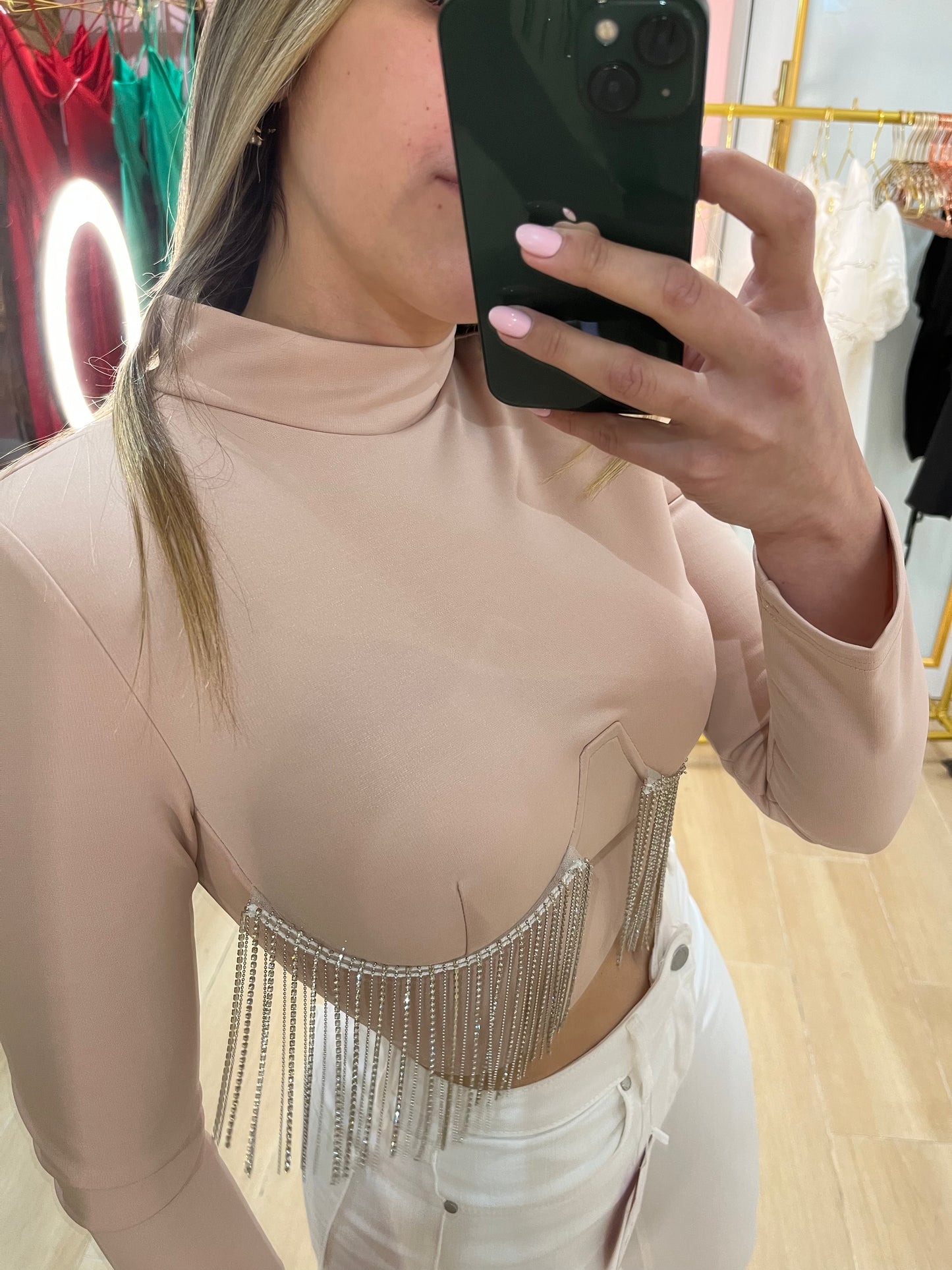 Nude long sleeve corset