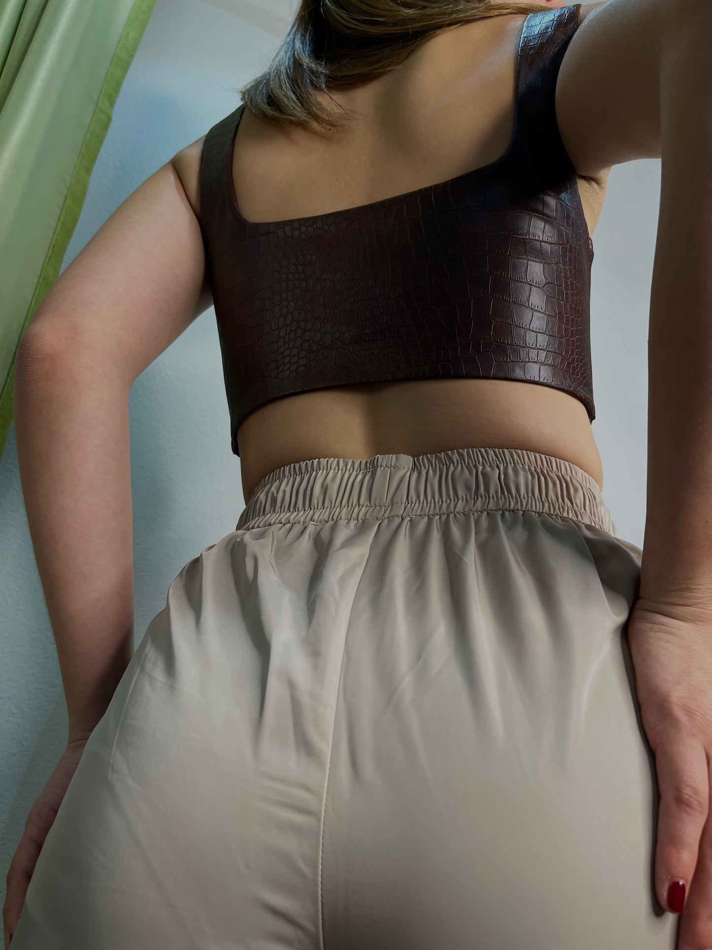 Laced leather crop top