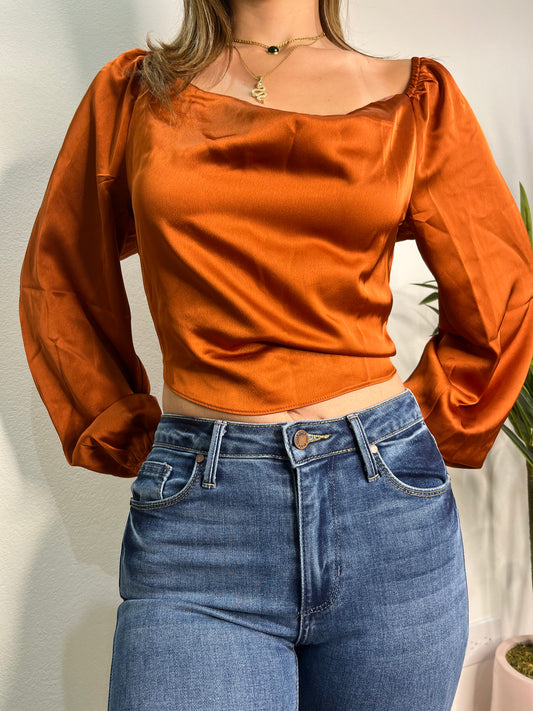 Rust satin top